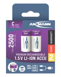 Li-Ion batteries C type 2500 (min. 2300 mAh) 2pcs. paper blister